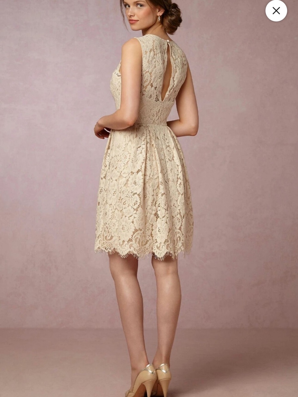 Sleeveless Cream Lace Mini Dress with Keyhole Back